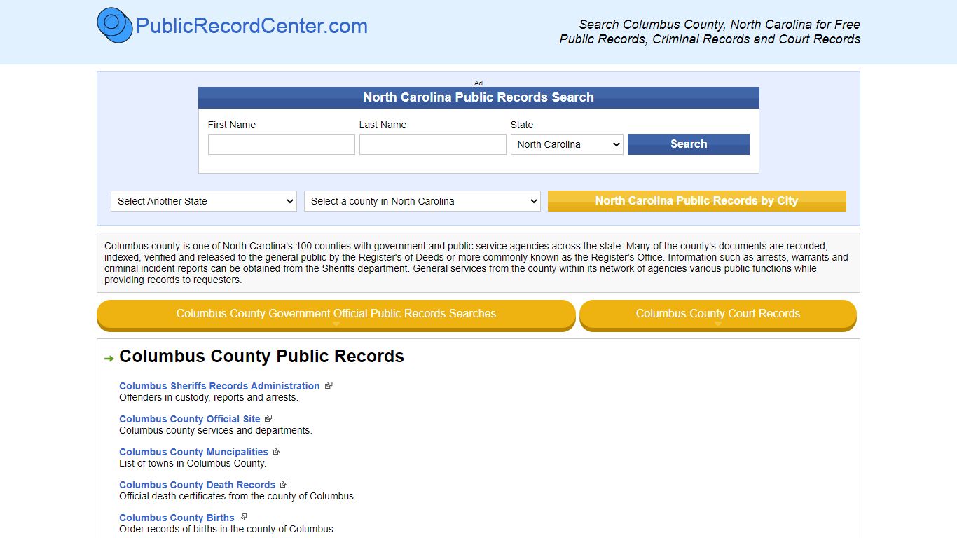 Columbus County North Carolina Free Public Records - Court Records ...